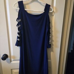 Roz & Ali Navy Cold Shoulder Dress with Silver Accents